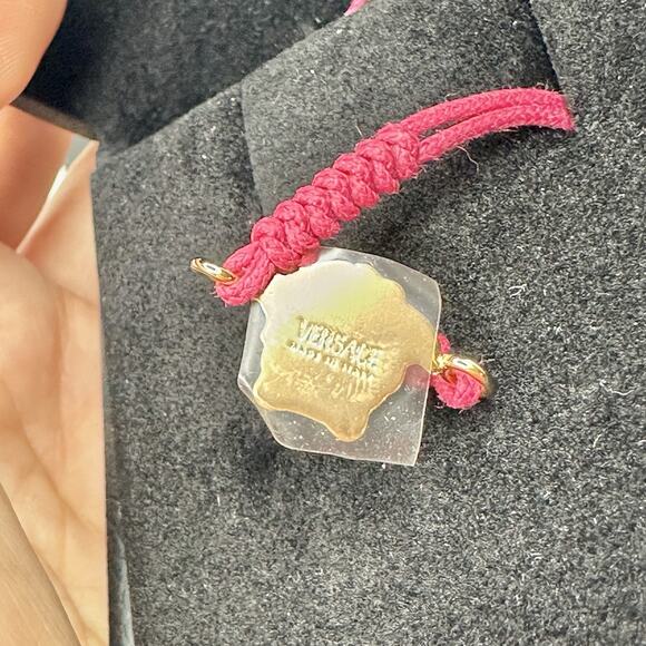 NIB Versace Medusa Head Gold Tone Pink Cord Adjustable Bracelet - Picture 5 of 6